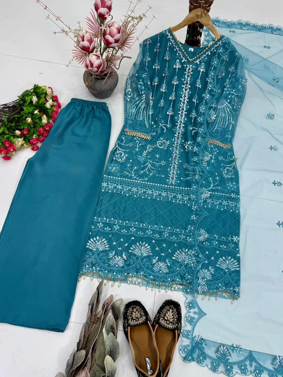 Sequins Pearl Hand Work Net Set